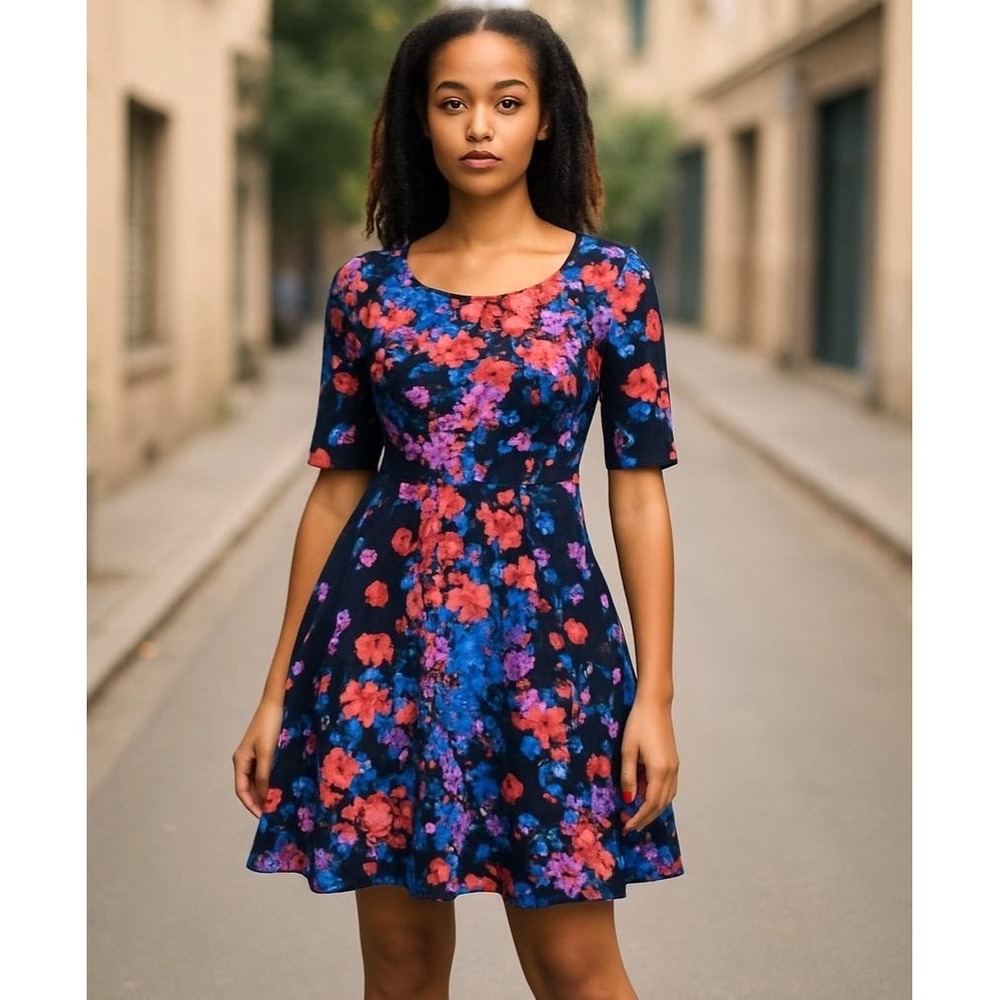 MARC BOUWER Glam Statement Dress size XL Bright Embellished Floral Flare